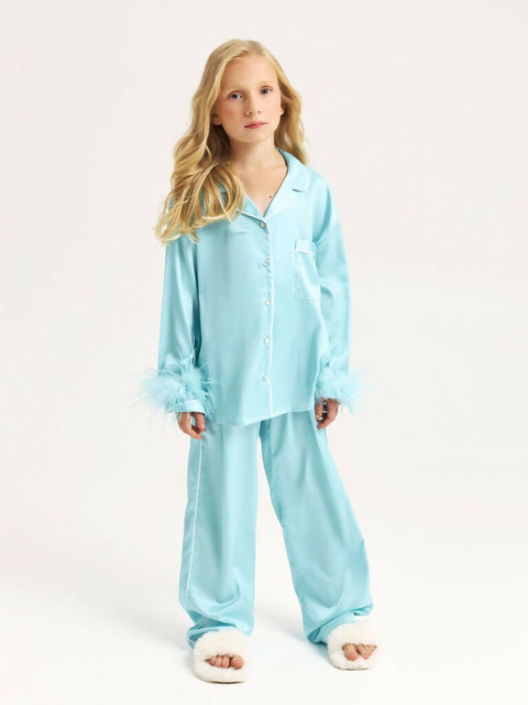 Girls' Luxury Silk Two-Piece Set – Tiffany Blue