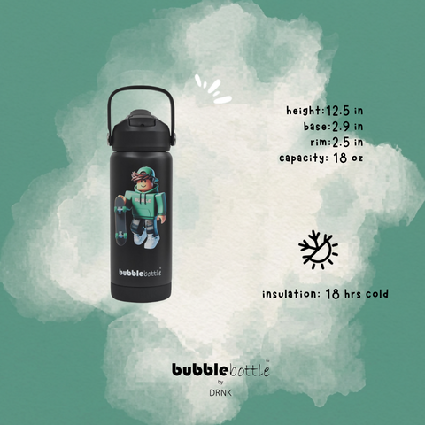 DRNK Bubblebottle | Insulated Stainless Steel Waterbottle with Straw and Wide Mouth | Protective Silicone Base | Leak-Proof Durable Bottle for Sports & School | 18oz (Legend)