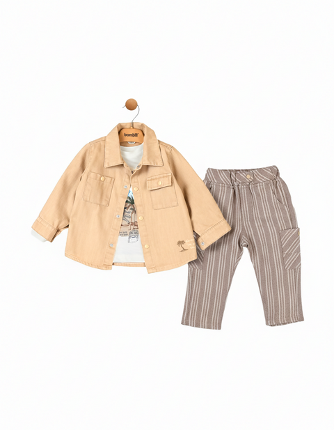 BOMBILI Boys 3-piece set (shirt,sweat,pants) - Beige