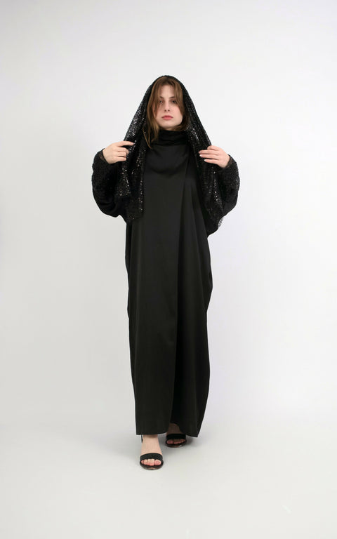 Black Viscose Maxi Dress With Hijab