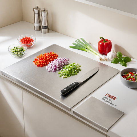 304 Stainless Steel Chopping Board for Kitchen with Lip Bend, 40x30 cm, Easy to Clean, Meat, Vegetables & Dough Prep Board (Free Mini Chopping Board)