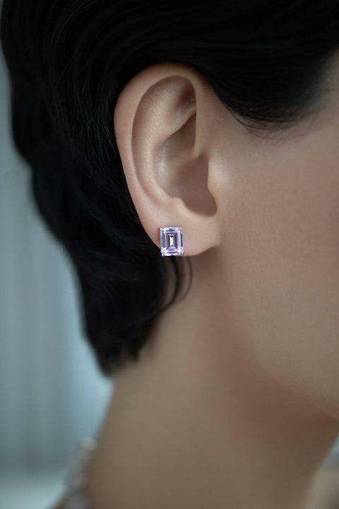 Lavender stud earrings in emerald cut