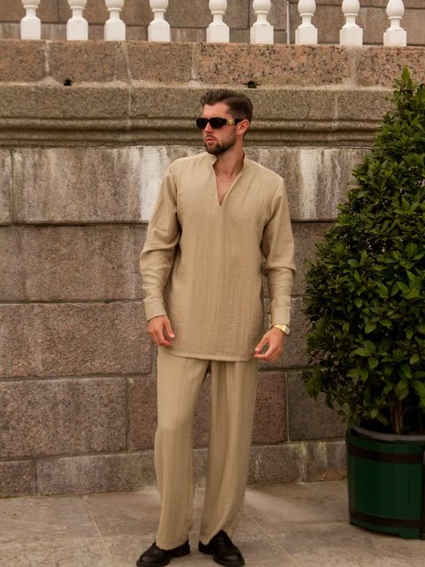 Men's Linen Suit Khaki