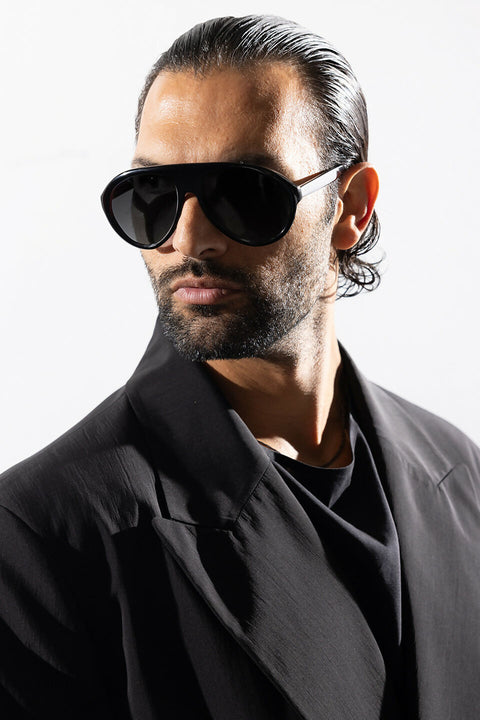 G 02 Dark Black Frame with Black Lenses Acetate Eyewear