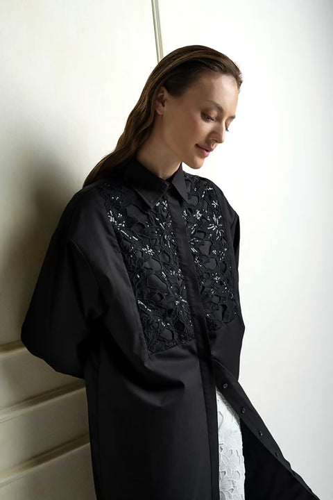 CHIARA EMBROIDERED LONG LINE SHIRT