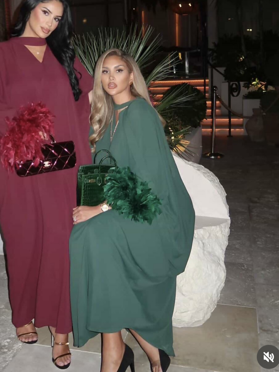 AMK COUTURE Abaya Feather Green