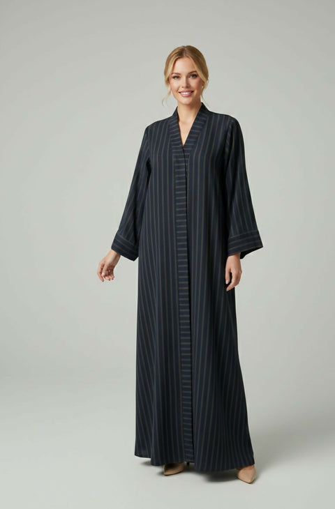 Navy Striped Abaya Lined
