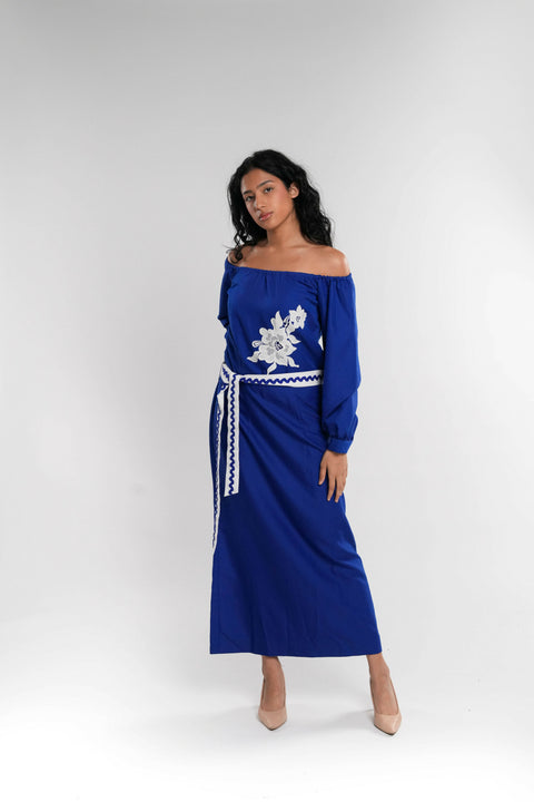 Embellished Cotton Dress in Powder Blue