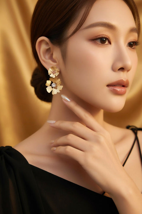 Fleur Handamde Earrings with Natural Stone
