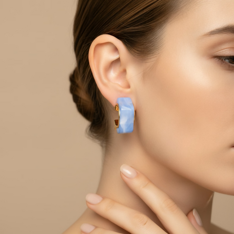 Colorful Huggie Hoop Drop Earrings - Sky Blue