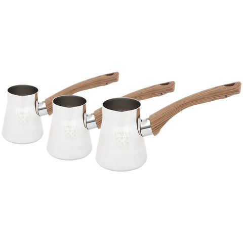 Serenk Definition 4 Pieces Turkish Coffee Pot Set, 18/10 Stainless Steel, Stove Top Coffee Maker, 2-3-4 Cups