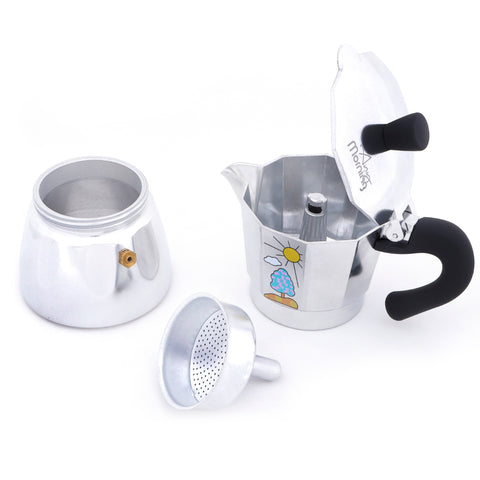 Any Morning Stovetop Espresso Maker, Moka Pot, Italian Coffee Maker, Coffee Percolator, Aluminum Moca Pots, 6 Cups, 8 oz, 240 ml, Silver-Black