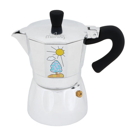 Any Morning Stovetop Espresso Maker, Moka Pot, Italian Coffee Maker, Coffee Percolator, Aluminum Moca Pots, 6 Cups, 8 oz, 240 ml, Silver-Black