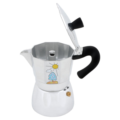 Any Morning Stovetop Espresso Maker, Moka Pot, Italian Coffee Maker, Coffee Percolator, Aluminum Moca Pots, 6 Cups, 8 oz, 240 ml, Silver-Black
