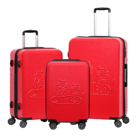 Biggdesign Cats Carry On Luggage Set, Red, 3 Pcs.