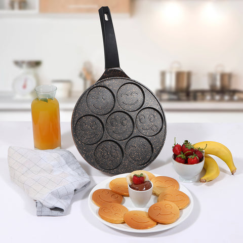 Serenk Fun Cooking Smile Mini Pancakes Maker, Nonstick Bakeware, Always Pan for Frying Eggs, 7 Emoji Faces, Pancake Molds for Kids, 10.2 inch