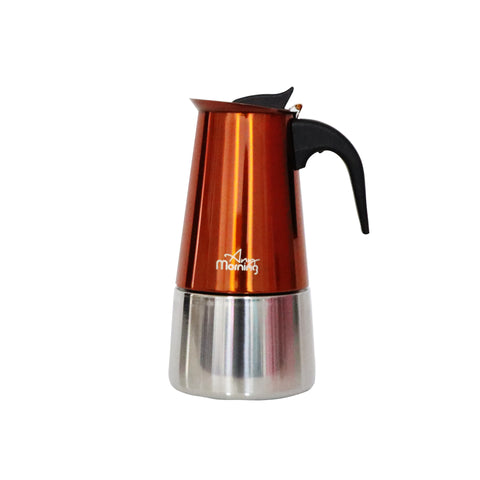 Any Morning FE001-6 Stovetop Espresso Coffee Maker Stainless Steel Induction Moka Pot 300 Ml Copper