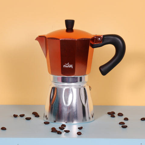 Any Morning Hes-6 Stovetop Espresso Coffee Maker Aluminum Moka Pot 240 Ml Copper