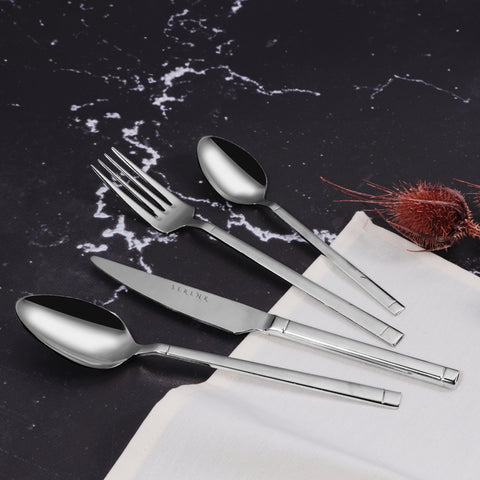 Serenk Barcelona 24-Piece Premium 18/10 Stainless Steel Cutlery Set, Sleek and Durable Flatware for Modern Dining