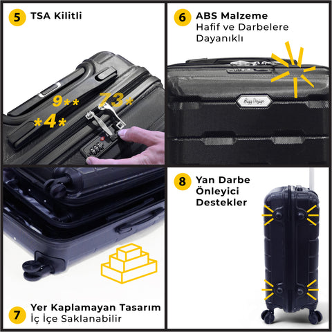 Biggdesign 3-Piece Luggage Set, 20-inch 24-inch 28-inch Suitcases, TSA Lock, Lightweight ABS Shell, Hardcase Trolley Bag, 360° Spinner Wheels, Cabin & Carryon Luggages – Made in Turkey