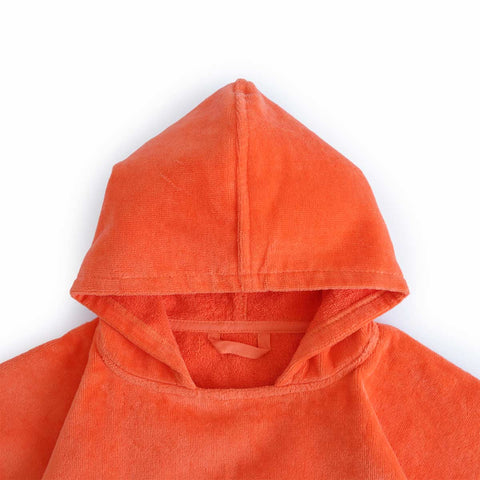Milk&Moo Kids Poncho, %100 Cotton, Hooded Beach Towels for Kids, Open Sided, Ultra Soft and Absorbent, Jungle Friends Embroidery, One Size, 22,5x24 inch (57x61 cm), Orange