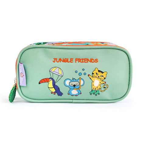 Milk&Moo Jungle Friends Pencil Case – Double Compartment, Durable & Lightweight, Fun Design for Kids & Adults