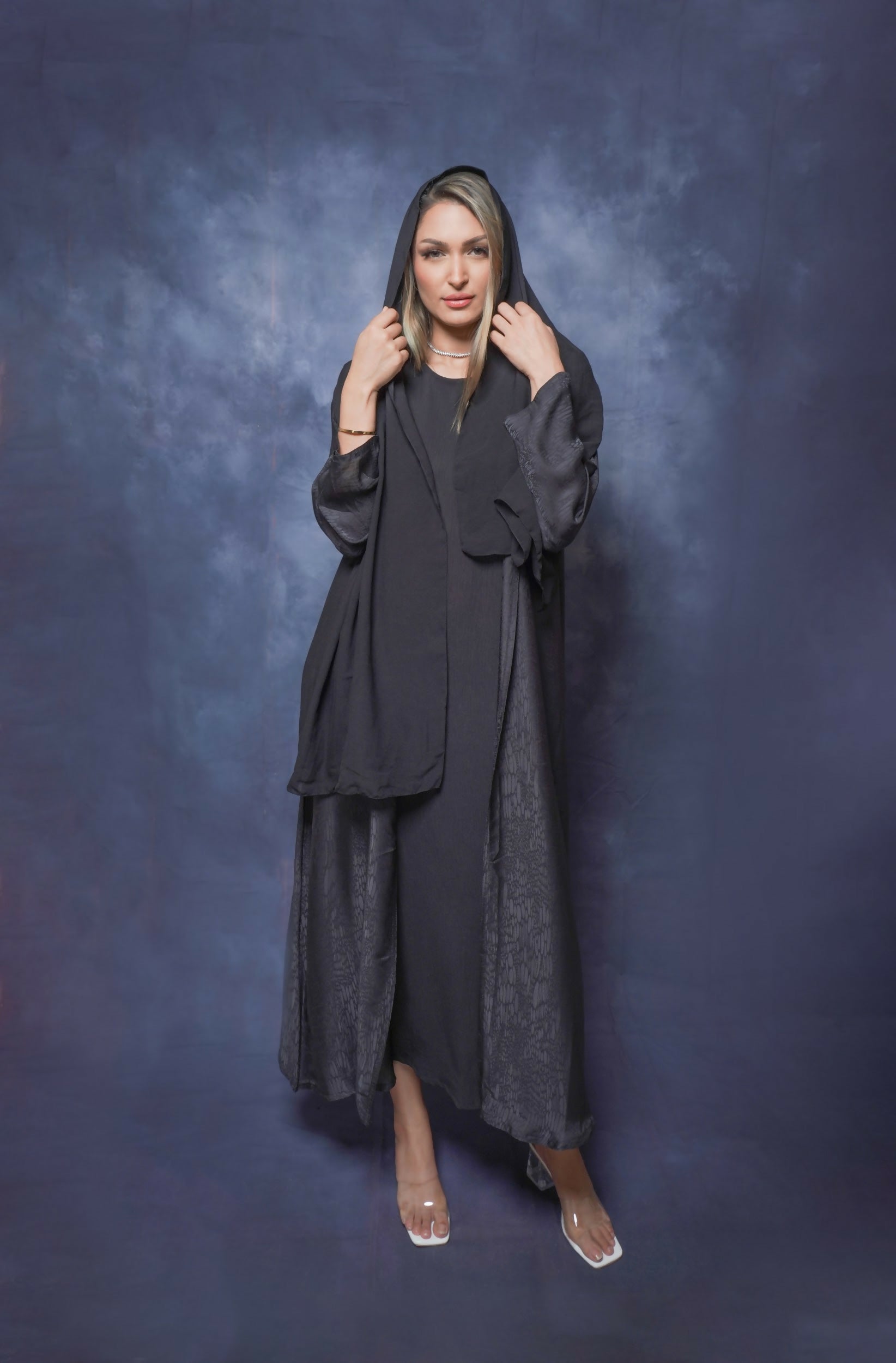 Elegant Modern women’s abaya consisting of three pieces decorated with scarf