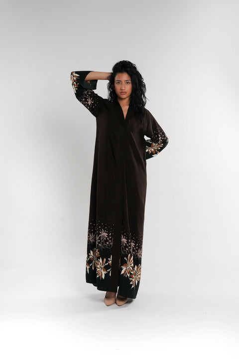 Brown Floral Abaya