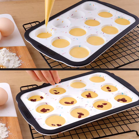 Silicone 12 cups Mini Muffin Pan with Stainless Steel Frame for Safe Handling