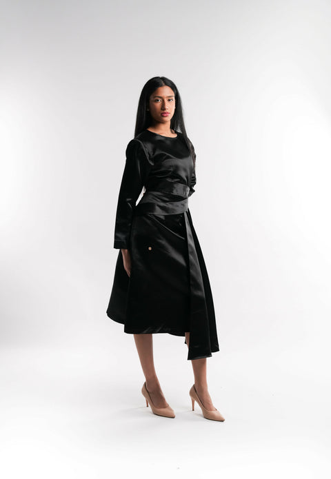 Black Satin Asymmetric Dress
