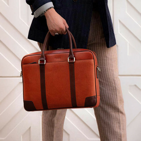 Wellington Laptop Briefcase | Tan & Brown (New)