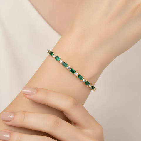 Stackable Tennis Bracelet Set Green & White Zircon - Green Baguette + White Zircon