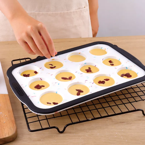 Silicone 12 cups Mini Muffin Pan with Stainless Steel Frame for Safe Handling
