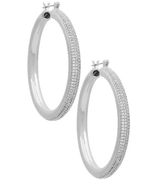 Pave Stripe Amalfi Hoops- Silver