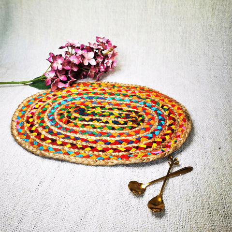 Multicolor Oval Jute Table Mat