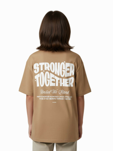 KIDS OVERSIZED STRONGER TOGETHER GRAPHIC TSHIRT BROWN