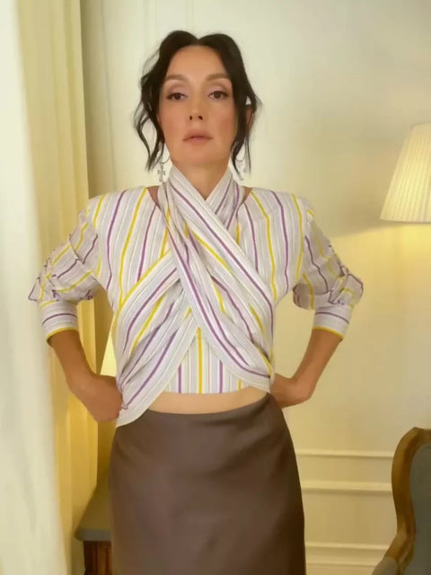 Yellow Striped Shirt with Scarf