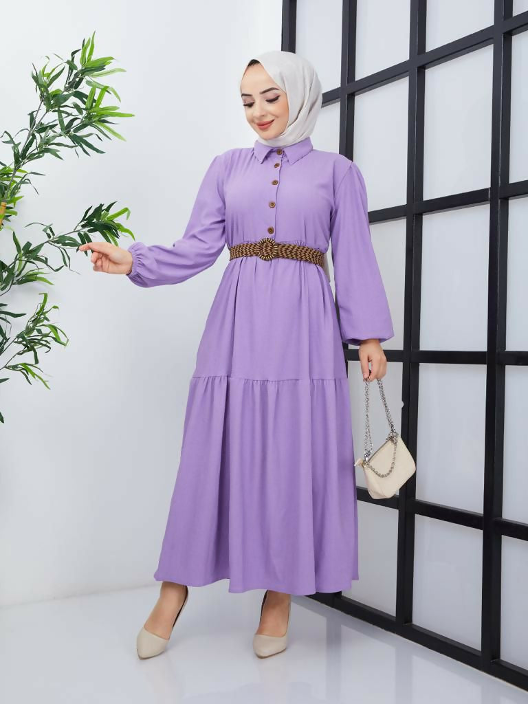 MY PEANUT Maxi Belted Dress In Lilac