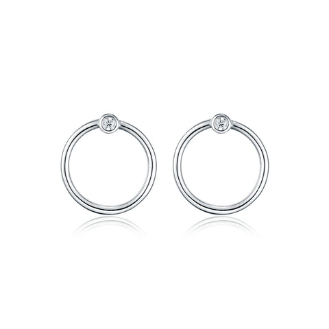 Earrings-circles with single cubic zirconia