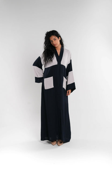 Blue & Grey Abaya with Pockets
