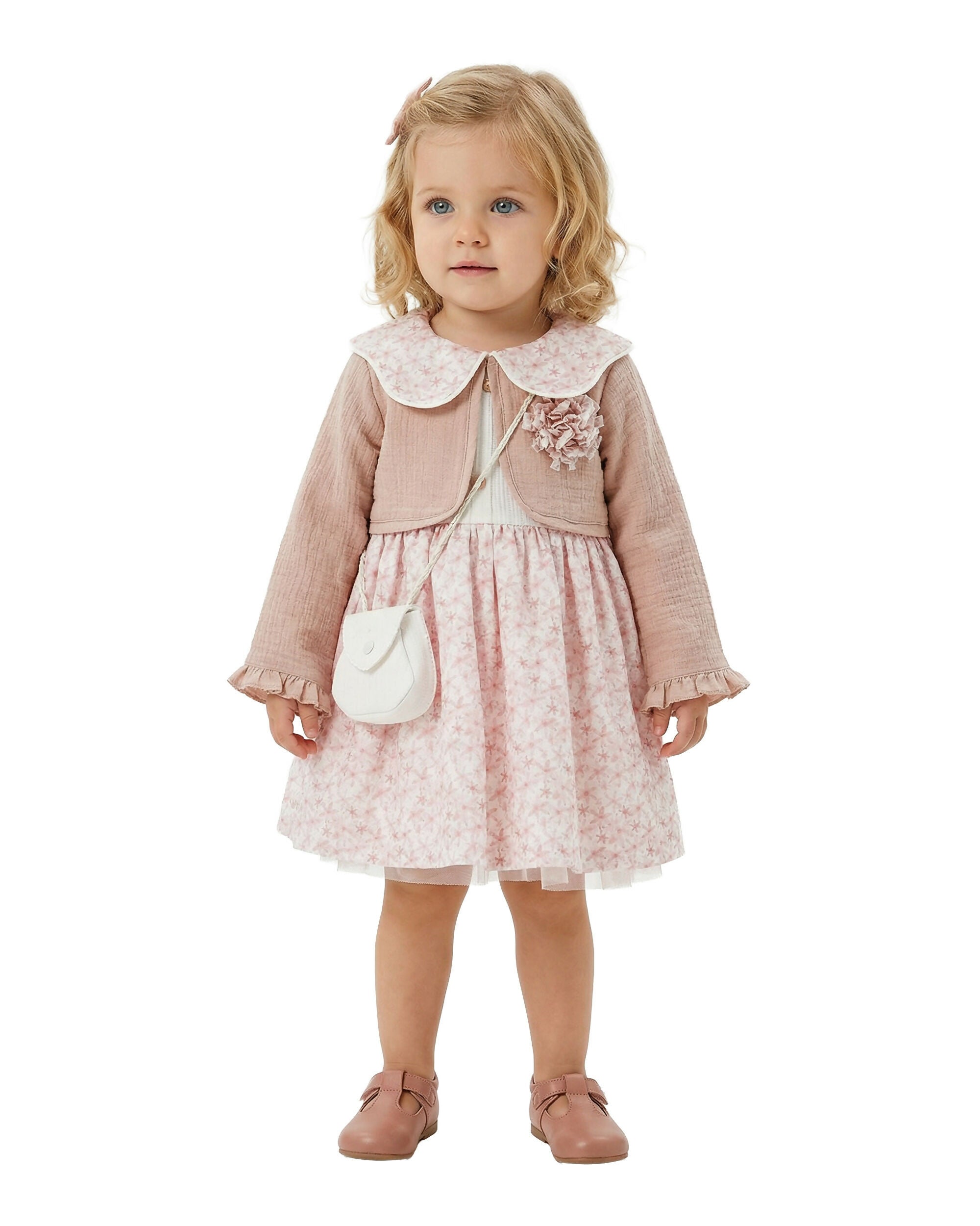 BOMBILI Girls Dress with a bag - Powder