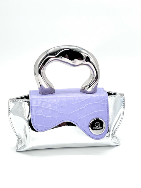 Lavender Crocodile Embossed Bag CRISANTA Crocodile-Embossed Mini Handbag with Sculptural Silver Handle