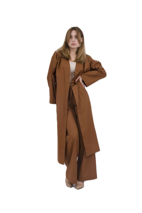 Cotton Suit With Trousers And Cape Brown