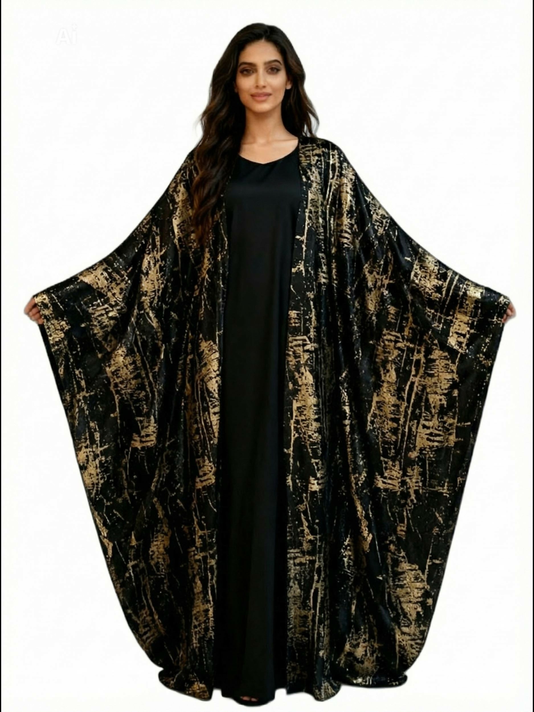Bisht -Open Abaya -sprightly velvet with elegant and modern gold patterns -wide and luxurious abaya