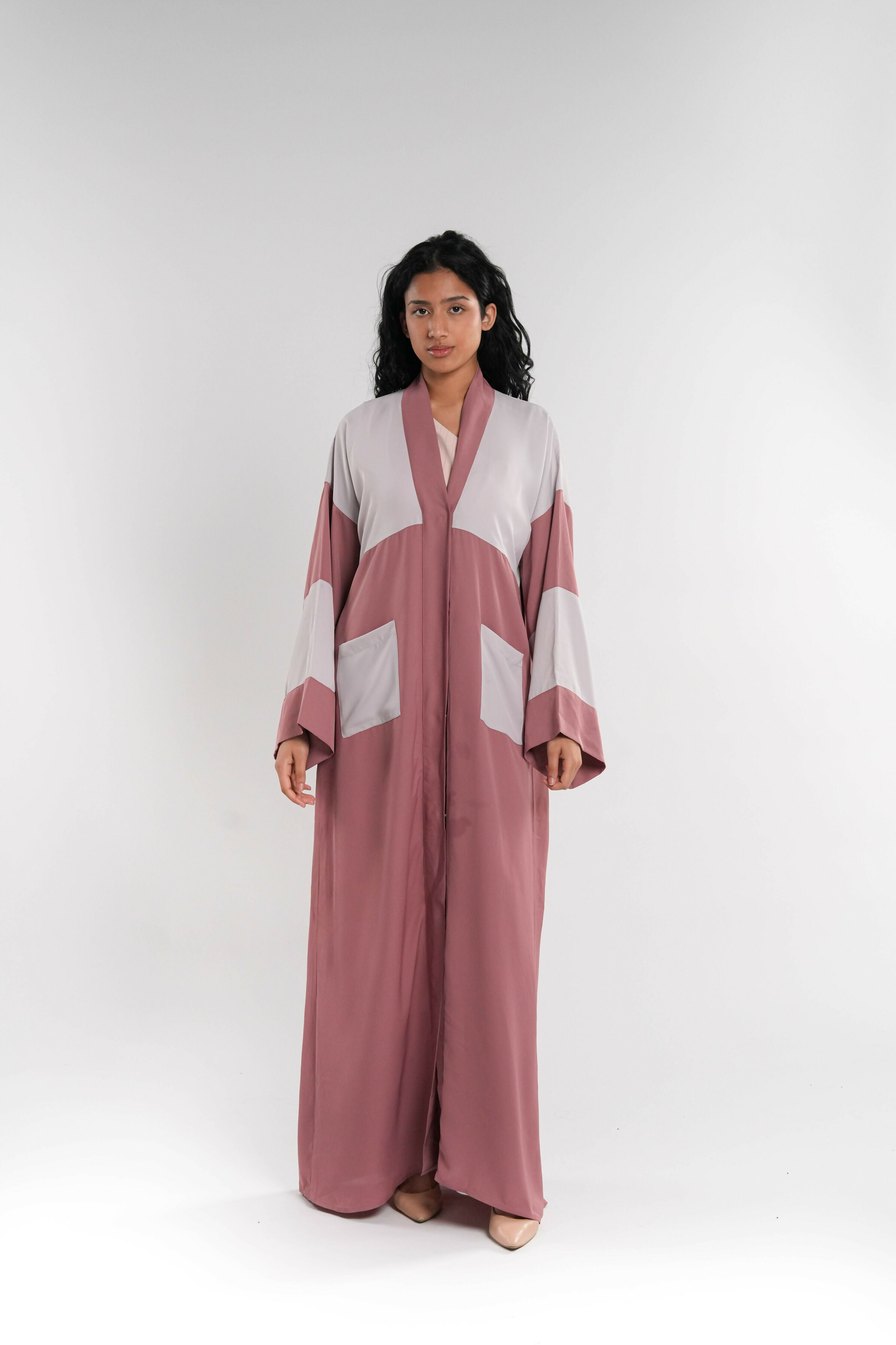 Pink & Grey Abaya with Pockets