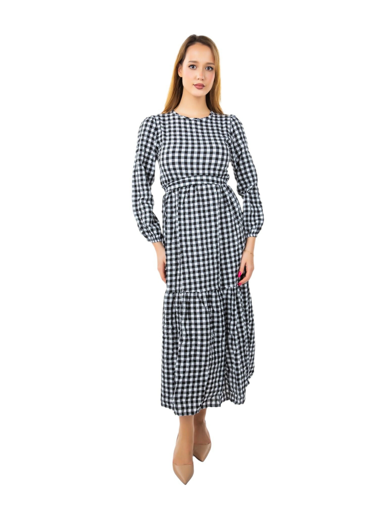 MY PEANUT Maxi Gingham Dress in Black