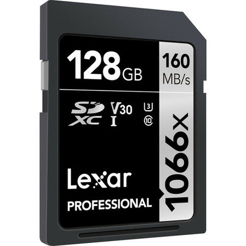 بطاقات LEXAR الاحترافية سعة 128 جيجابايت 1066X SDXC UHS-I، بسرعة تصل إلى 160 ميجابايت/الثانية 