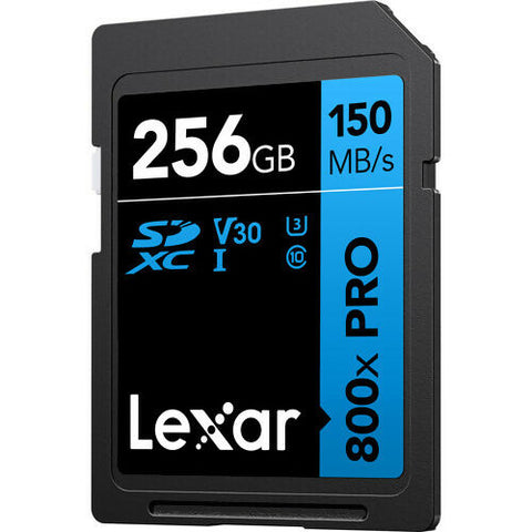 بطاقات LEXAR الاحترافية سعة 256 جيجابايت و800X PRO SDXC UHS-I، بسرعة تصل إلى 150 ميجابايت/ثانية وقراءة 45 ميجابايت/ثانية وكتابة C10 V30 U3 