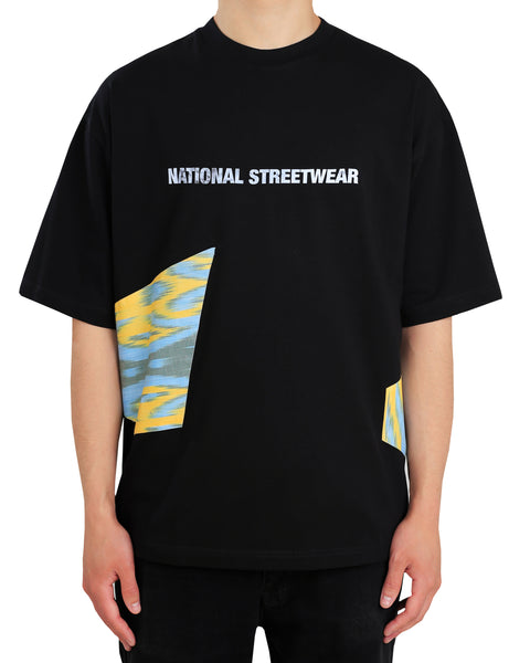 Oversized Black T-Shirt with Yellow-Blue Adras