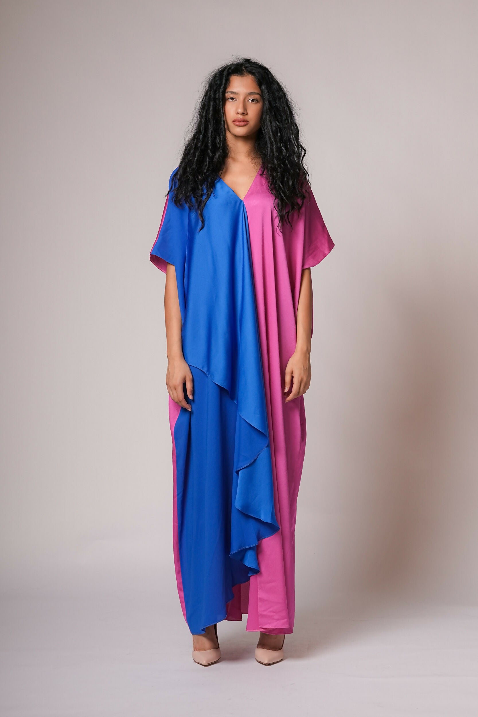 Two tone kaftan in blue/magenta
